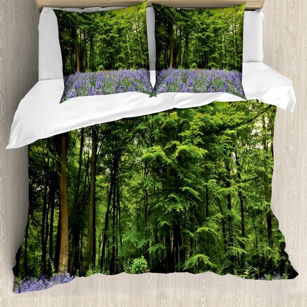 Abakuhaus Copripiumino Wald, Fiori Bluebell Wald, Antiacaro, Adatto A Chi Soffre Di Allergie, Con Federe, 200 Cm X 200 Cm - 80 X 80 Cm, Viola Verde-image