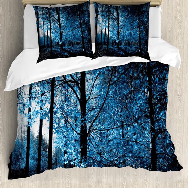 Abakuhaus Copripiumino Wald, Herbst-Waldland, Antiacaro, Adatto A Chi Soffre Di Allergie, Con Federe, 155 Cm X 220 Cm - 80 X 80 Cm, Blu Nero-image