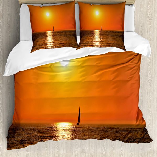 Abakuhaus Copripiumino Nautico, Veliero Sea Alba, Antiacaro, Adatto A Chi Soffre Di Allergie, Con Federe, 200 Cm X 200 Cm - 80 X 80 Cm, Arancione-image