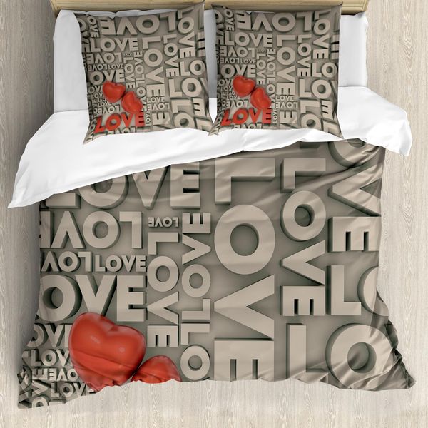 Abakuhaus Copripiumino Love, Arte Romantica Di San Valentino, Antiacaro, Adatto A Chi Soffre Di Allergie, Con Federe, 200 Cm X 200 Cm - 80 X 80 Cm, Grigio, Rosso, Bianco-image