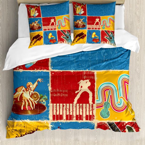 Abakuhaus Copripiumino Musicale, Musica Jazz Grunge Boho, Antiacaro, Adatto A Chi Soffre Di Allergie, Con Federe, 155 Cm X 220 Cm - 80 X 80 Cm, Multicolore-image