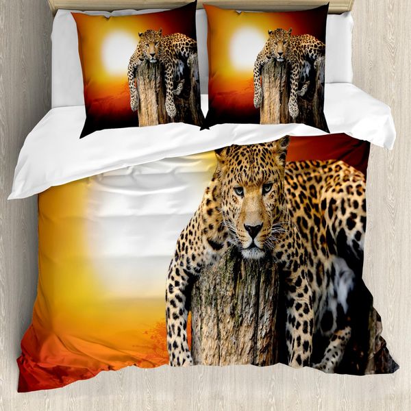 Abakuhaus Copripiumino Safari, Leopardo Safari Su Un Albero, Antiacaro, Adatto A Chi Soffre Di Allergie, Con Federe, 155 Cm X 220 Cm - 80 X 80 Cm, Arancione Marrone-image