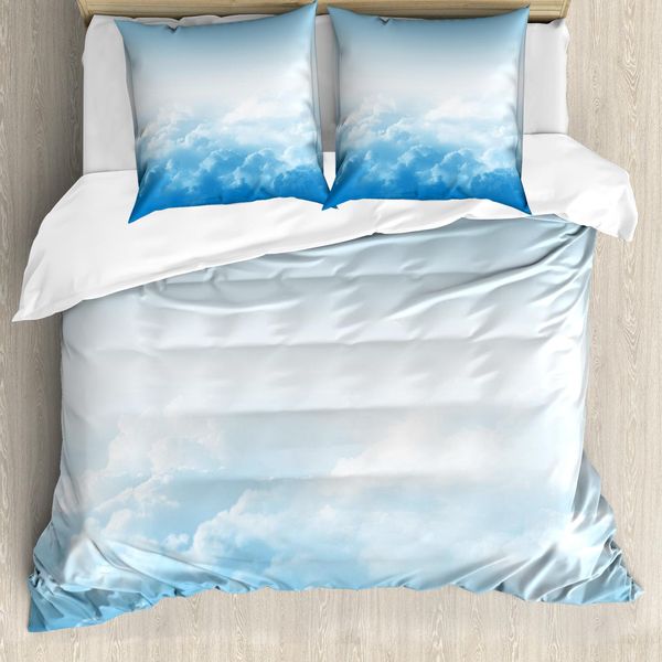 Abakuhaus Copripiumino Wolken, Friedliche Fluffy Clouds, Antiacaro, Adatto A Chi Soffre Di Allergie, Con Federe, 155 Cm X 220 Cm - 80 X 80 Cm, Blu E Bianco-image