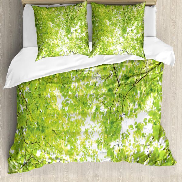 Abakuhaus Copripiumino BläTter, Verde Naturale Estivo, Antiacaro, Adatto A Chi Soffre Di Allergie, Con Federe, 200 Cm X 200 Cm - 80 X 80 Cm, Verde-image