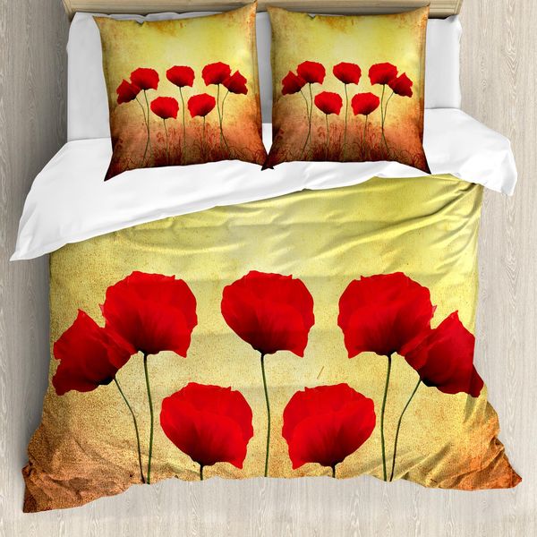 Abakuhaus Copripiumino Mohn, Fiori Di Papavero Retrò, Antiacaro, Adatto A Chi Soffre Di Allergie, Con Federe, 155 Cm X 220 Cm - 80 X 80 Cm, Scarlet Giallo Pallido-image