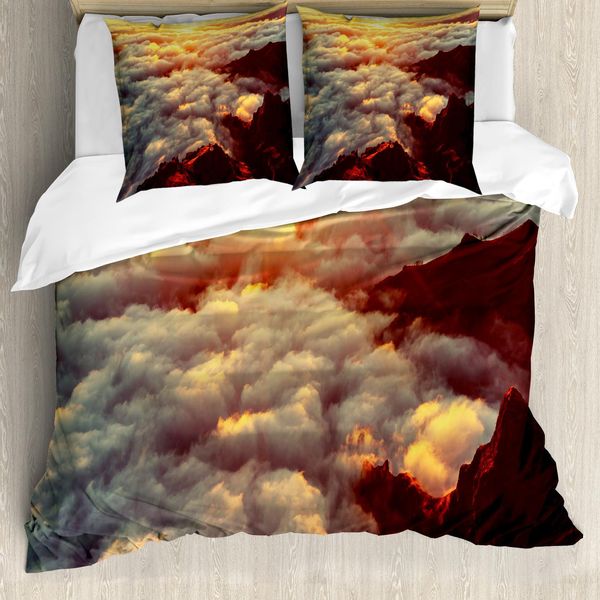 Abakuhaus Copripiumino Wolken, Bellezza Naturale Tramonto, Antiacaro Adatto A Chi Soffre Di Allergie Con Federe, 155 Cm X 220 Cm - 80 X 80 Cm, Arancione Bianco Marrone-image