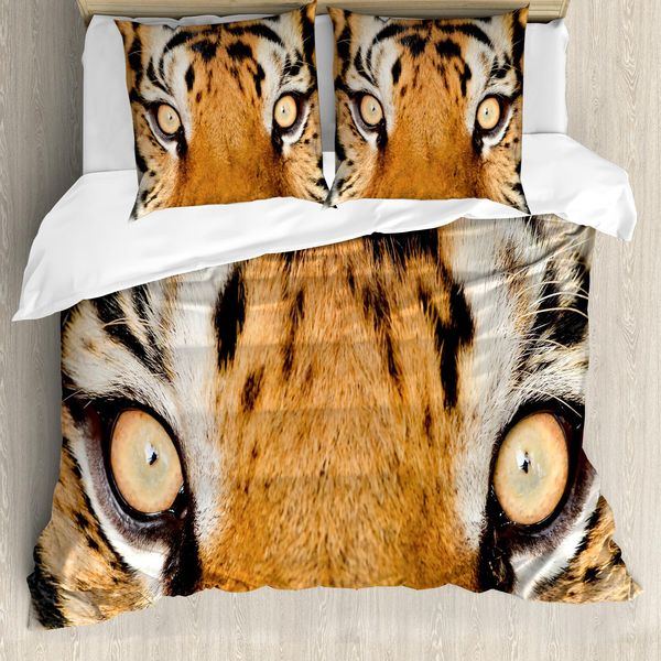 Abakuhaus Copripiumino Safari, Tiger Eyes Wilde, Antiacaro, Adatto A Chi Soffre Di Allergie, Con Federe, 155 Cm X 220 Cm - 80 X 80 Cm, Arancione E Nero-image