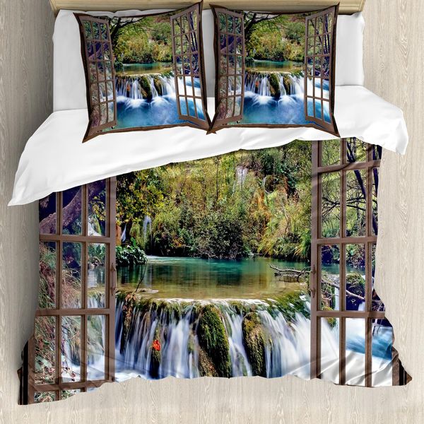 Abakuhaus Copripiumino Waterfall, Deep In The Forest, Antiacaro, Adatto A Chi Soffre Di Allergie, Con Federe, 200 Cm X 200 Cm - 80 X 80 Cm, Multicolore-image