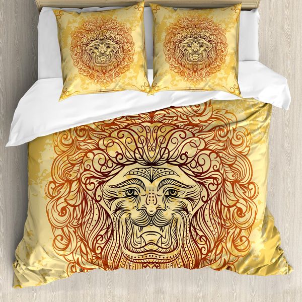 Abakuhaus Copripiumino Safari, Leone Zodiaco Astrologia, Antiacaro Adatto A Chi Soffre Di Allergie Con Federe, 155 Cm X 220 Cm - 80 X 80 Cm, Giallo Arancione-image