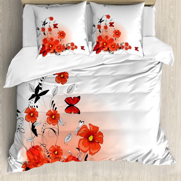 Abakuhaus Copripiumino Mohn, Cartoon Mohn Fresh Art, Antiacaro, Adatto A Chi Soffre Di Allergie, Con Federe, 200 Cm X 200 Cm - 80 X 80 Cm, Rosso, Bianco, Nero-image
