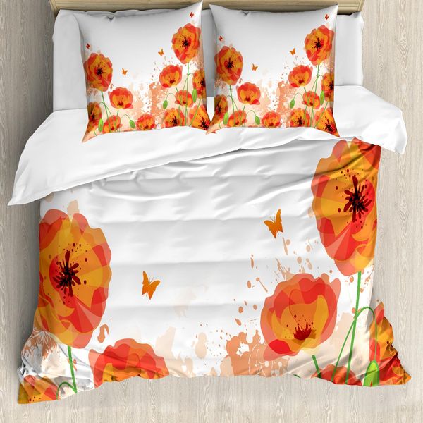 Abakuhaus Copripiumino Mohn, Acquerello Nuziale, Antiacaro, Adatto A Chi Soffre Di Allergie, Con Federe, 155 Cm X 220 Cm - 80 X 80 Cm, Rosso-Bianco-image