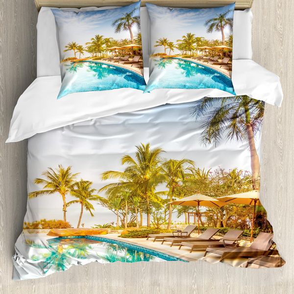 Abakuhaus Copripiumino Paesaggio, Tranquillità Sotto Le Palme, Antiacaro, Adatto A Chi Soffre Di Allergie, Con Federe, 155 Cm X 220 Cm - 80 X 80 Cm, Multicolore-image