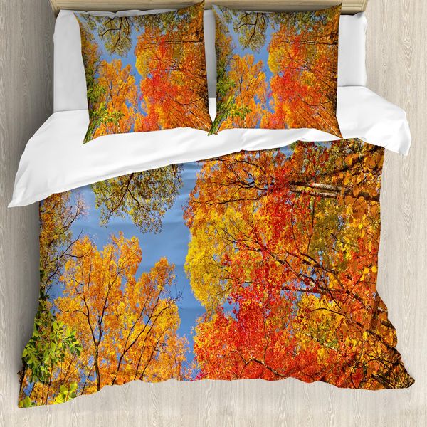 Abakuhaus Copripiumino Con Foglie, Bosco In Autunno, Antiacaro, Adatto A Chi Soffre Di Allergie, Con Federe, 155 Cm X 220 Cm - 80 X 80 Cm, Arancione, Blu, Verde-image