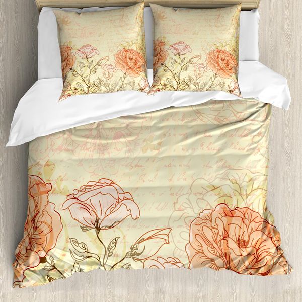 Abakuhaus Copripiumino Vintage, Fiori Grunge Retrò, Antiacaro, Adatto A Chi Soffre Di Allergie, Con Federe, 155 Cm X 220 Cm - 80 X 80 Cm, Rosa Crema-image
