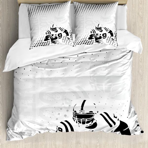 Abakuhaus Set Copripiumino Con Motivo A Pois Per Letti Matrimoniali, Football Americano, Antiacaro Adatto A Chi Soffre Di Allergie Con Federe, Nero E Bianco-image