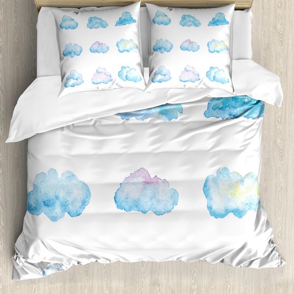Abakuhaus Copripiumino Wolken, Cartoon Fluffy Clouds, Antiacaro, Adatto A Chi Soffre Di Allergie, Con Federe, 200 Cm X 200 Cm - 80 X 80 Cm, Blu E Bianco-image