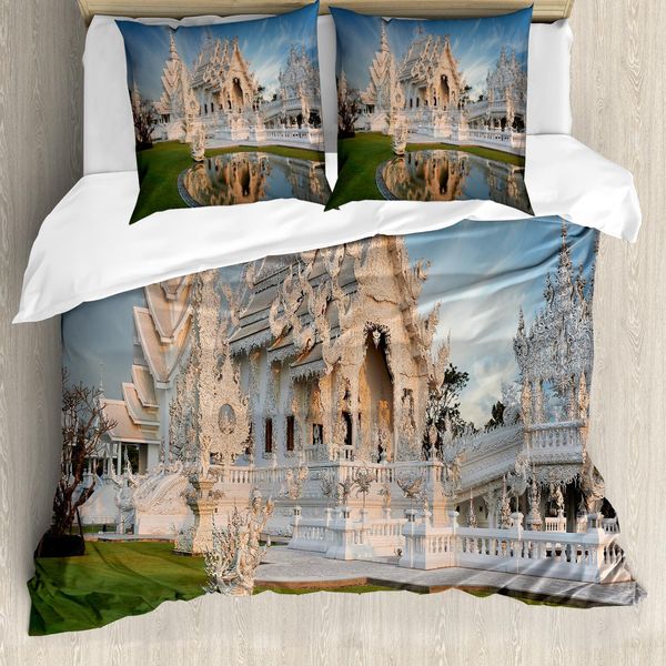 Abakuhaus Copripiumino Asiatico, Elaborato Northern Palace, Antiacaro, Adatto A Chi Soffre Di Allergie, Con Federe, 200 Cm X 200 Cm - 80 X 80 Cm, Bianco Verde Blu-image
