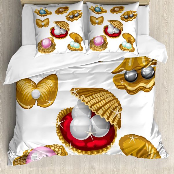 Abakuhaus Pearls Copripiumino, Apertura Sea Shells Immagine, Antiacaro Adatto A Chi Soffre Di Allergie Con Federe, 155 Cm X 220 Cm - 80 X 80 Cm, Multicolore-image