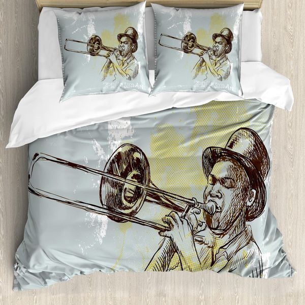 Abakuhaus Copripiuma Jazz Music, Rock Roll Party, Antiacaro, Adatto A Chi Soffre Di Allergie, Con Federe, 155 Cm X 220 Cm - 80 X 80 Cm, Grigio, Giallo, Nero-image