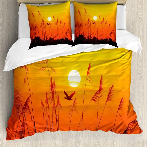 Abakuhaus Copripiumino Uccelli, Uccelli In Volo Al Tramonto, Resistente All'acqua, Lavabile, Colori Che Non Stingono, Personalizzato, 155 Cm X 220 Cm - 80 X 80 Cm, Giallo Rosso-image