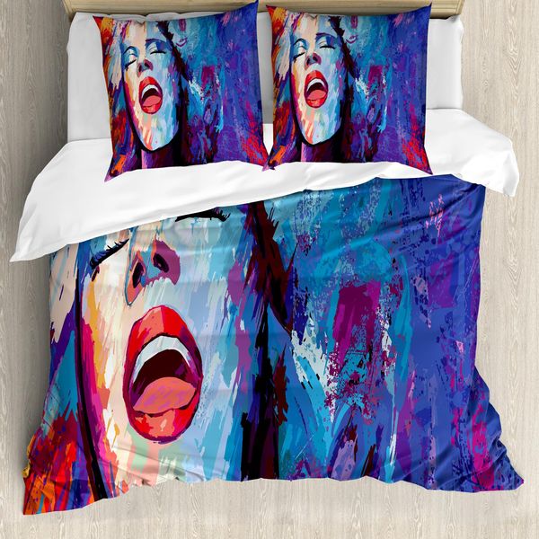Abakuhaus Copripiumino Jazz Music, Singer Woman Performance, Antiacaro, Adatto A Chi Soffre Di Allergie, Con Federe, 200 Cm X 200 Cm - 80 X 80 Cm, Blu, Viola, Rosso-image