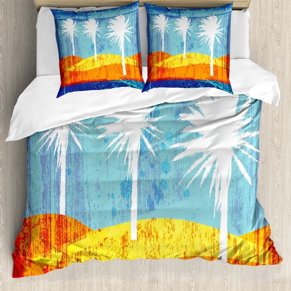 Abakuhaus Copripiumino Arancione Bruciato, Tropic Beach Palms, Antiacaro, Adatto A Chi Soffre Di Allergie, Con Federe, 200 Cm X 200 Cm - 80 X 80 Cm, Arancione Blu Bianco-image