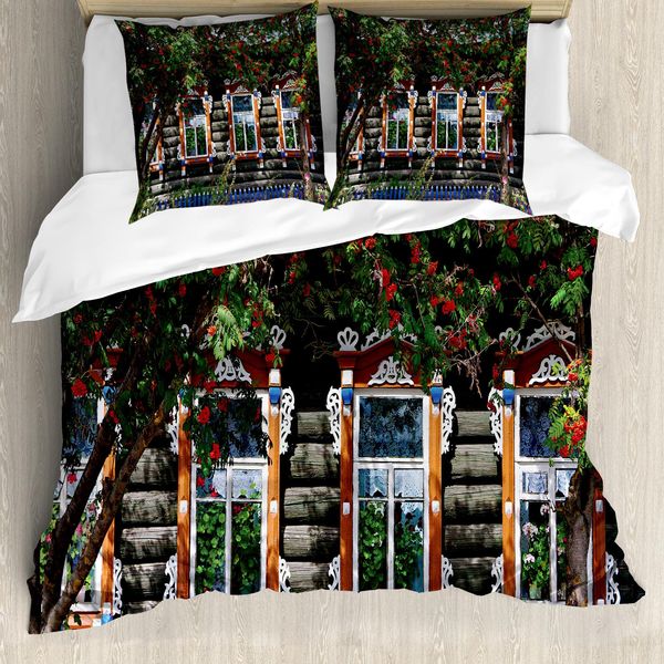 Abakuhaus Set Copripiumino Rustico Per Letti Matrimoniali, Persiane Artistiche In Legno, Antiacaro, Adatto A Chi Soffre Di Allergie, Con Federe, Rosso-image