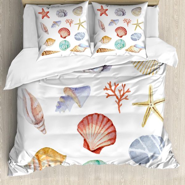 Abakuhaus Copripiumino Nautico, Conchiglie Animali Esotici, Antiacaro Adatto A Chi Soffre Di Allergie Con Federe, 155 Cm X 220 Cm - 80 X 80 Cm, Multi-image