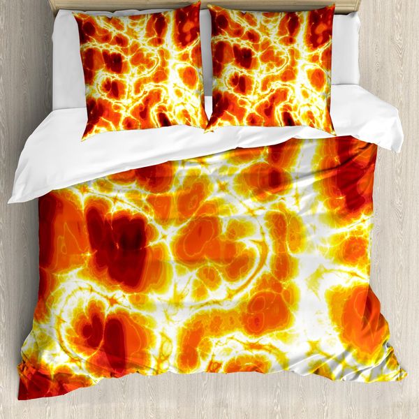 Abakuhaus Copripiumino Arancione Bruciato, Hot Lava Bruciare Fuoco, Antiacaro Adatto A Chi Soffre Di Allergie Con Federe, 155 Cm X 220 Cm - 80 X 80 Cm, Arancione Giallo-image