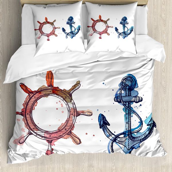 Abakuhaus Copripiumino Nautico, Volante Nautico, Antiacaro Adatto A Chi Soffre Di Allergie Con Federe, 155 Cm X 220 Cm - 80 X 80 Cm, Rosa Blu-image