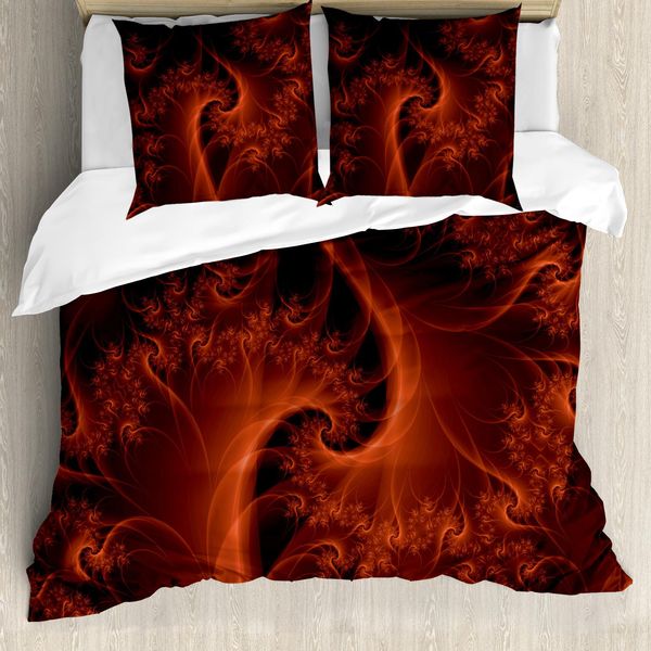 Abakuhaus Set Copripiumino Astratto Per Letti Matrimoniali, Motivo Floreale Digitale, Antiacaro, Adatto A Chi Soffre Di Allergie, Con Federe, Arancione-image
