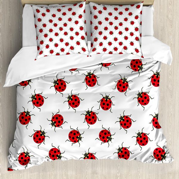 Abakuhaus Copripiumino Con Motivo A Coccinelle, Antiacaro, Adatto A Chi Soffre Di Allergie, Con Federe, 155 Cm X 220 Cm - 80 X 80 Cm, Rosso E Bianco-image