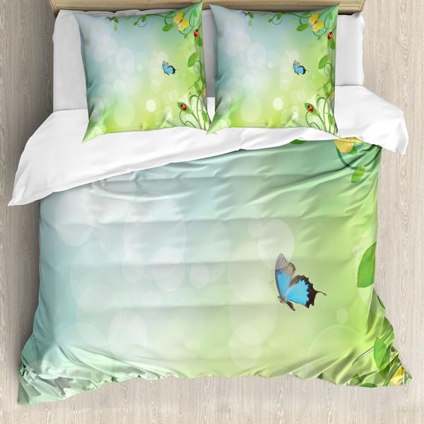 Abakuhaus Copripiumino Con Coccinelle, Fiori Primaverili Sunny, Antiacaro, Adatto A Chi Soffre Di Allergie, Con Federe, 200 Cm X 200 Cm - 80 X 80 Cm, Verde Pallido-image