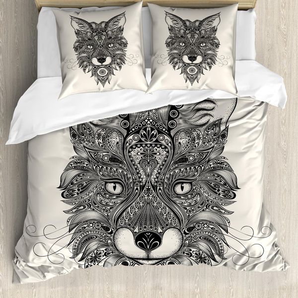 Abakuhaus Copripiumino Fuchs, Stile Celtico, Antiacaro, Adatto A Chi Soffre Di Allergie, Con Federe, 155 Cm X 220 Cm - 80 X 80 Cm, Nero Ecru-image