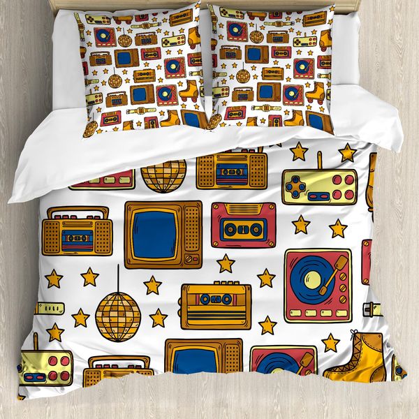 Abakuhaus Copripiumino 90S, Tema Retrò Anni '90, Antiacaro, Adatto A Chi Soffre Di Allergie, Con Federe, 155 Cm X 220 Cm - 80 X 80 Cm, Senape-image