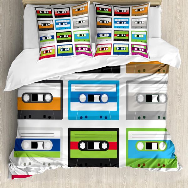 Abakuhaus 90S Copripiumino, Collage Retrò Di Cassette, Antiacaro, Adatto A Chi Soffre Di Allergie, Con Federe, 155 Cm X 220 Cm - 80 X 80 Cm, Verde Blu-image