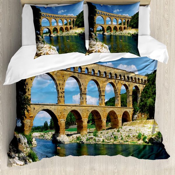 Abakuhaus Copripiumino Landscape, Roman Heritage, Antiacaro, Adatto A Chi Soffre Di Allergie, Con Federe, 200 Cm X 200 Cm - 80 X 80 Cm, Blu, Verde, Marrone Chiaro-image