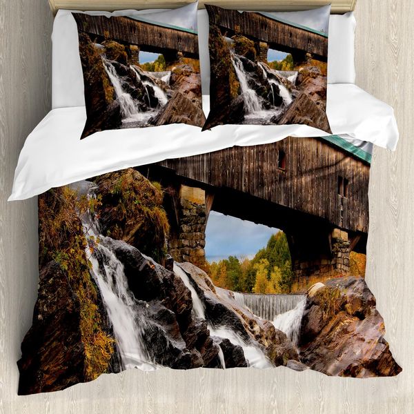Abakuhaus Copripiumino Paesaggio, Ponte Rustico In Quercia, Antiacaro, Adatto A Chi Soffre Di Allergie, Con Federe, 155 Cm X 220 Cm - 80 X 80 Cm, Marrone-image