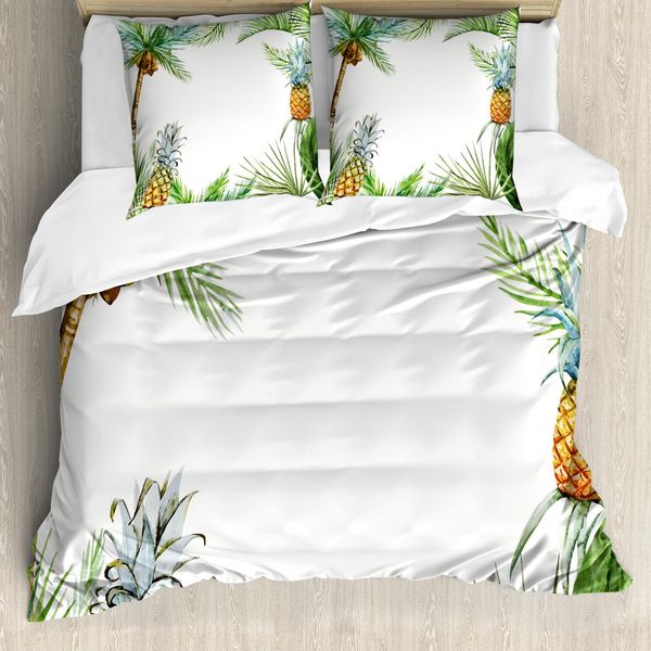 Abakuhaus Copripiumino Ananas, Palme Esotiche, Antiacaro, Adatto A Chi Soffre Di Allergie, Con Federe, 200 Cm X 200 Cm - 80 X 80 Cm, Multicolore-image