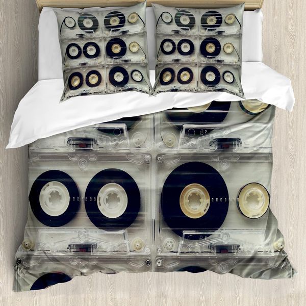 Abakuhaus 90S Copripiumino, Cassette Vintage Retrò, Antiacaro, Adatto A Chi Soffre Di Allergie, Con Federe, 155 Cm X 220 Cm - 80 X 80 Cm, Nero-image