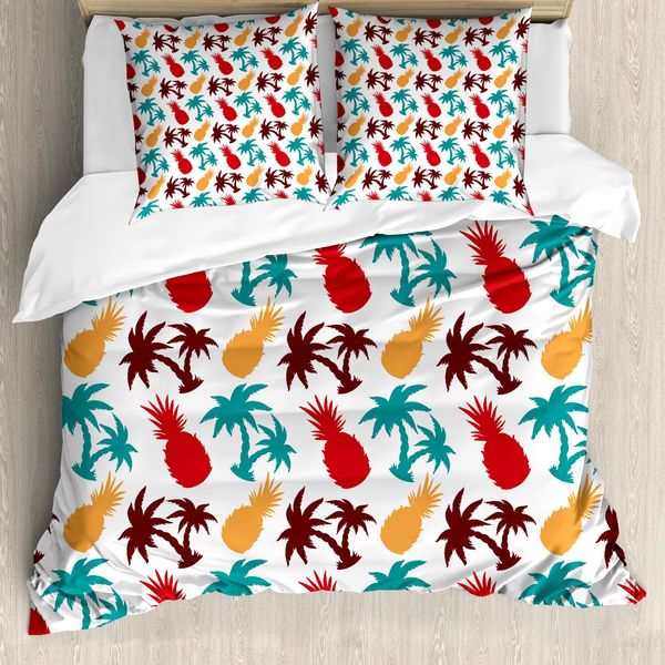 Abakuhaus Copripiumino Ananas, Isola Delle Palme, Antiacaro Adatto A Chi Soffre Di Allergie Con Federe, 155 Cm X 220 Cm - 80 X 80 Cm, Multicolore-image