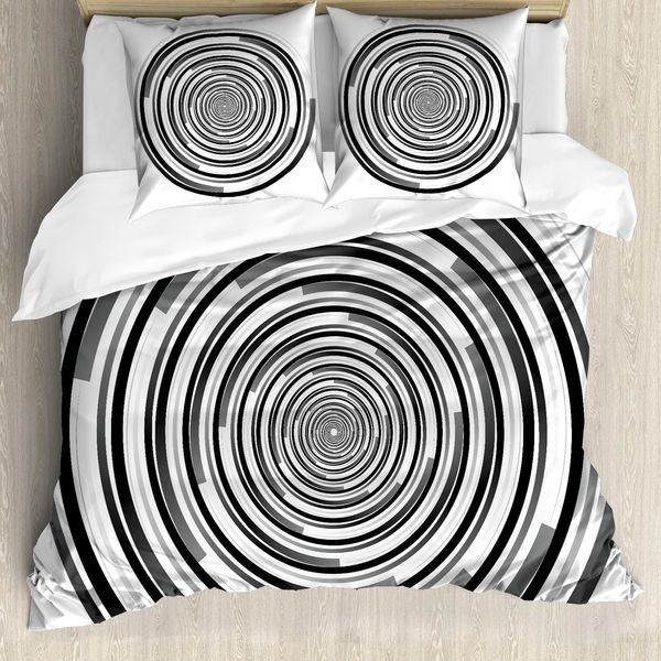 Abakuhaus Spiers Copripiumino, Spirali Astratte, Antiacaro, Adatto A Chi Soffre Di Allergie, Con Federe, 200 Cm X 200 Cm - 80 X 80 Cm, Grigio Nero-image