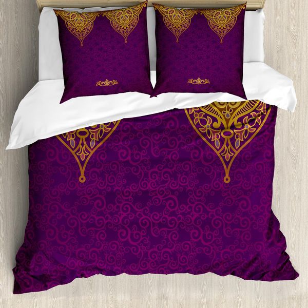 Abakuhaus Set Copripiumino Viola Per Letti Matrimoniali, Palazzo Reale Orientale, Antiacaro, Adatto A Chi Soffre Di Allergie, Con Federe, Viola E Oro-image
