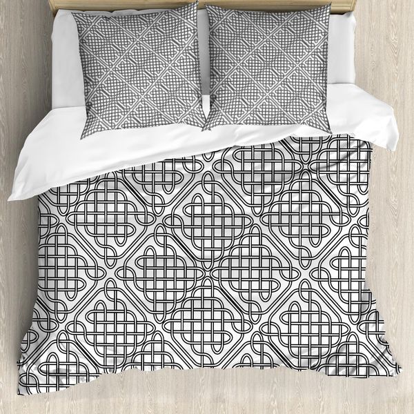Abakuhaus Copripiumino Celtico, Motivo Medievale Irlandese, Antiacaro E Anallergico, Con Federe, 155 Cm X 220 Cm - 80 X 80 Cm, Bianco E Nero-image