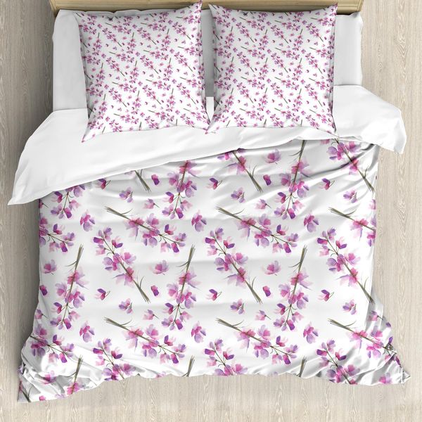 Abakuhaus Copripiumino Viola, Fiori Che Sbocciano Natura, Resistente All'acqua Lavabile Colori Non Stingono Personalizzato, 155 Cm X 220 Cm - 80 X 80 Cm, Viola Verde-image