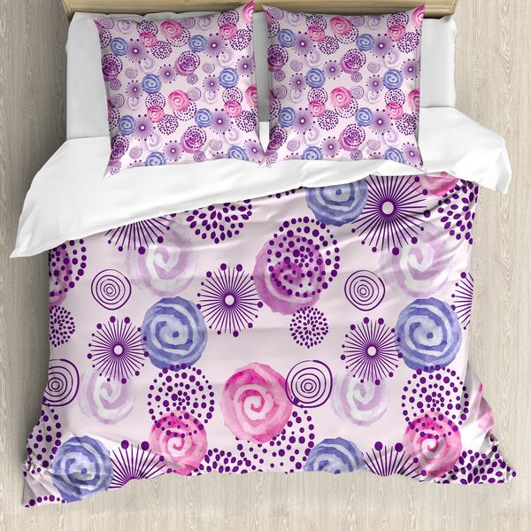 Abakuhaus Copripiumino Viola, Disegno Floreale Ad Acquerello, Antiacaro, Adatto A Chi Soffre Di Allergie, Con Federe, 155 Cm X 220 Cm - 80 X 80 Cm, Blu Rosa-image