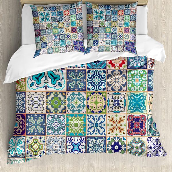 Abakuhaus Set Copripiumino Colorato Per Letti Matrimoniali, Motivo Flora Arabesque, Antiacaro, Adatto A Chi Soffre Di Allergie, Con Federe, Multicolore-image