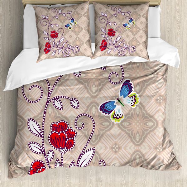 Copripiumino Abakuhaus Batik, Motivo Floreale Retrò, Antiacaro, Adatto A Chi Soffre Di Allergie, Con Federe, 155 Cm X 220 Cm - 80 X 80 Cm, Multicolore-image