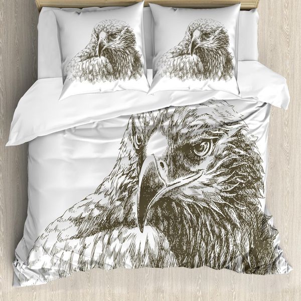 Abakuhaus Copripiumino Adler, Eagle-Tier-Kunst, Antiacaro, Adatto A Chi Soffre Di Allergie, Con Federe, 200 Cm X 200 Cm - 80 X 80 Cm, Bianco E Nero-image