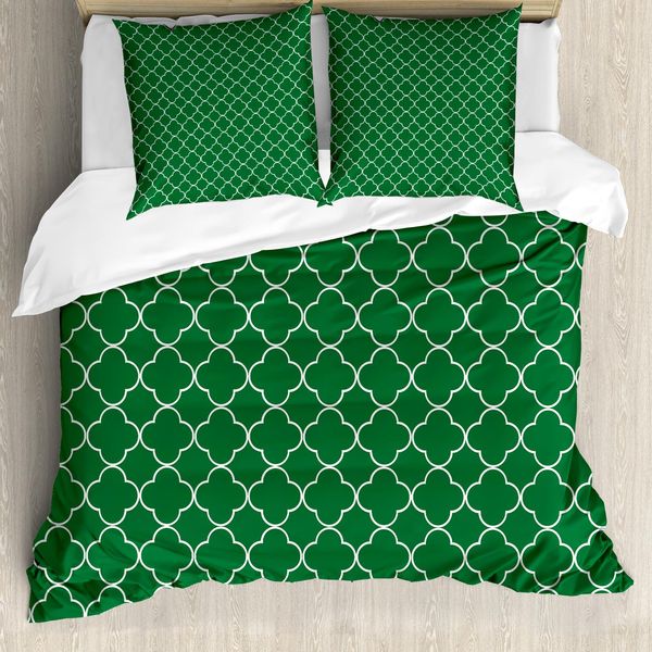 Abakuhaus Set Copripiumino Marocchino Per Letti Matrimoniali, Quadrifoglio, Antiacaro, Adatto A Chi Soffre Di Allergie, Con Federe, Verde-image